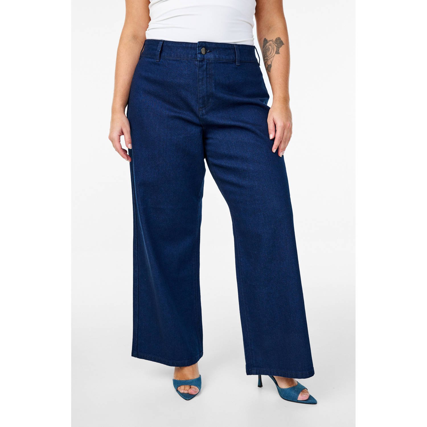 Zizzi high waist wide leg jeans dark blue denim
