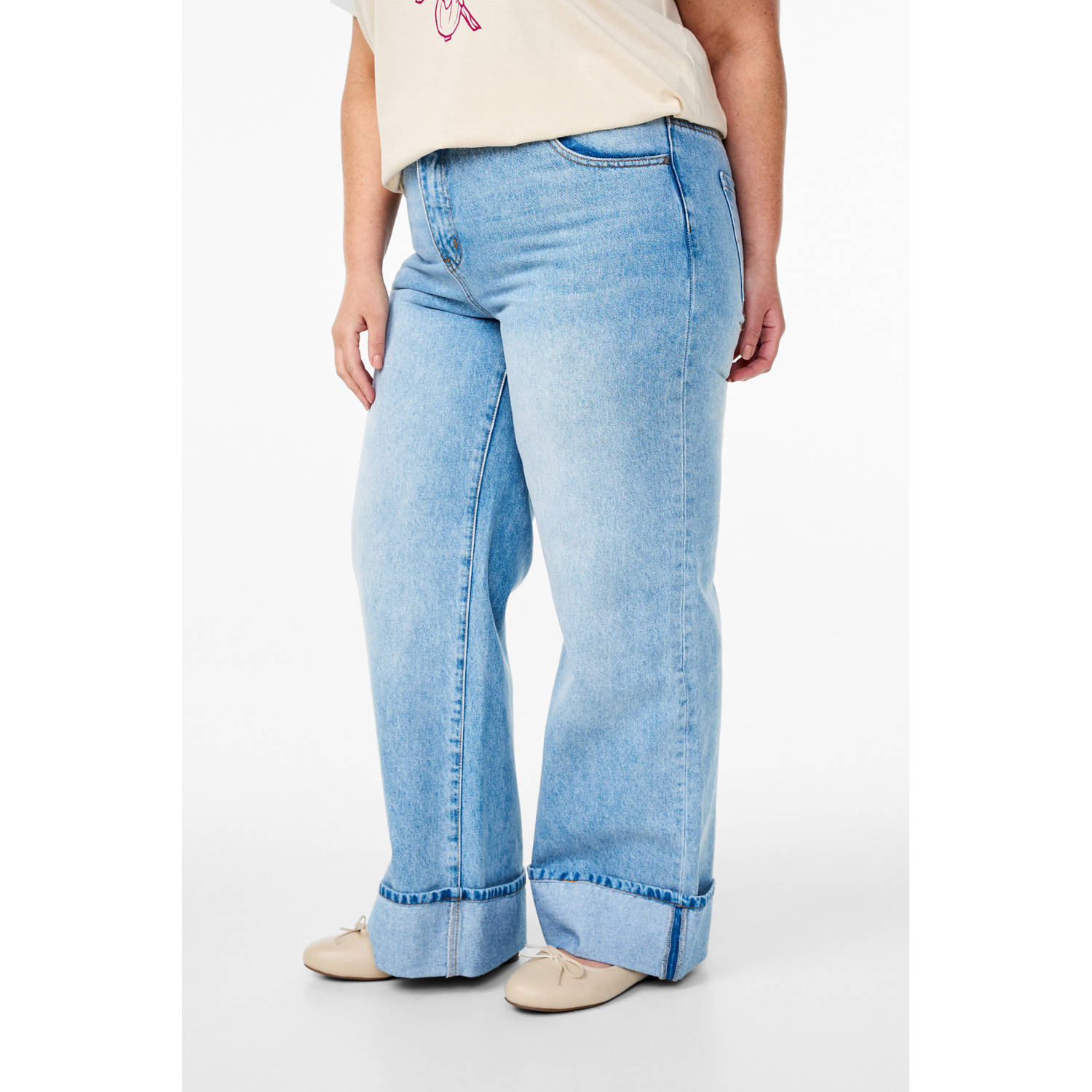 Zizzi high waist wide leg jeans light blue denim