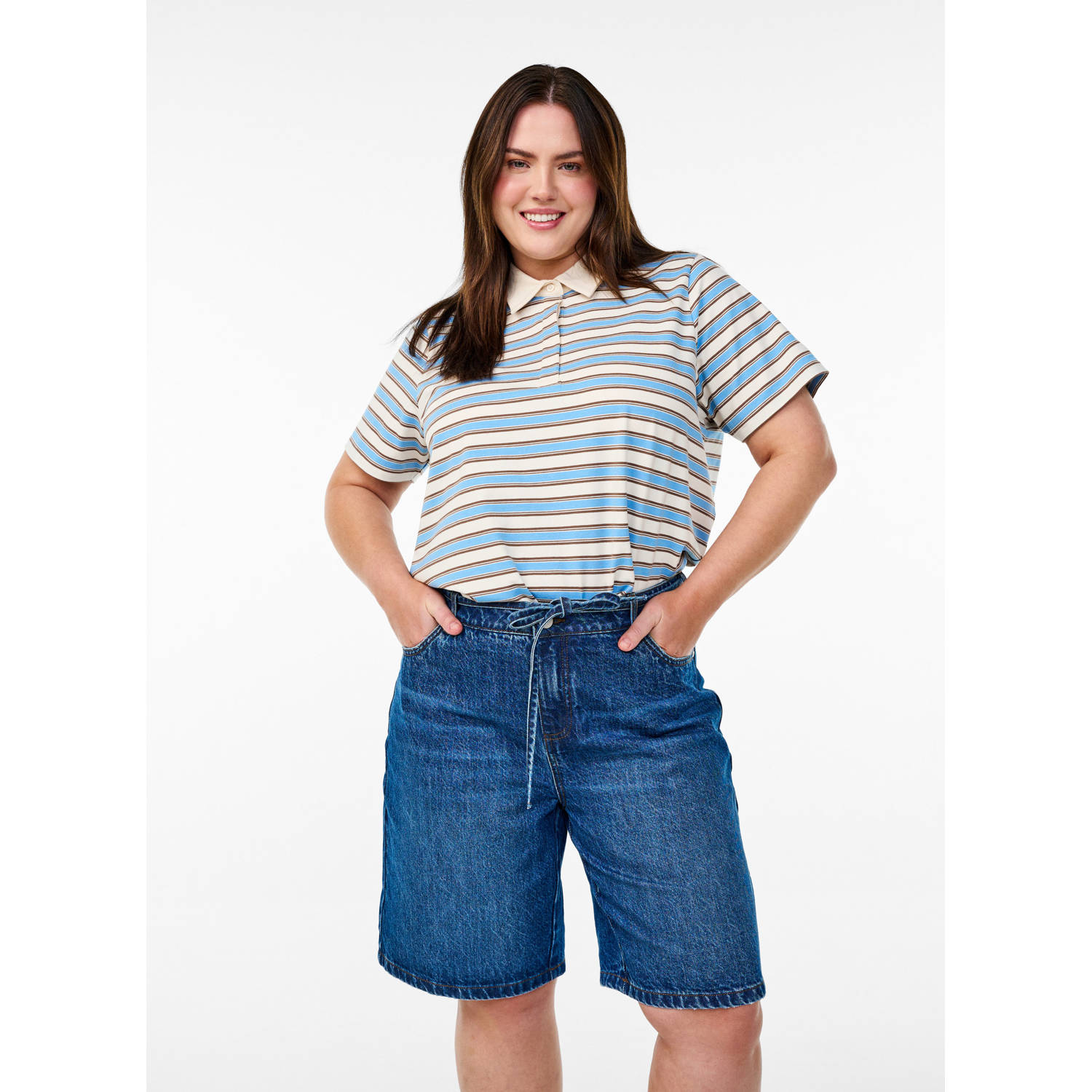 Zizzi regular waist denim short medium blue denim
