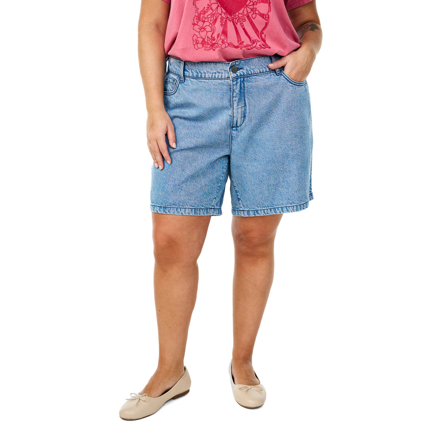 Zizzi regular waist denim short light blue denim
