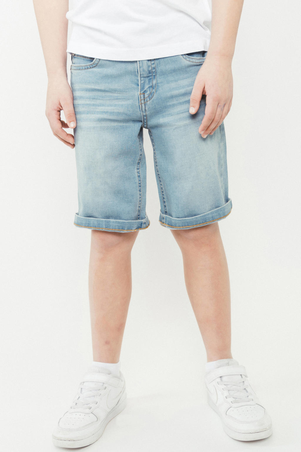 Light blue denim jongens TYGO & vito regular short van stretchdenim met rits- en knoopsluiting en effen