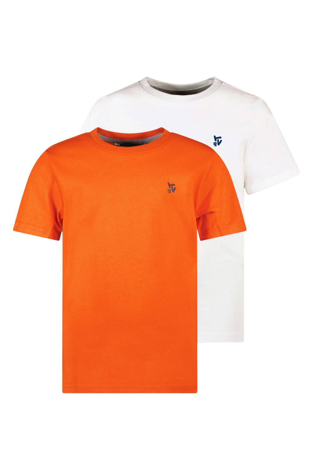 Set van 2 oranje en witte jongens TYGO & vito T-shirt van jersey met effen, korte mouwen en ronde hals