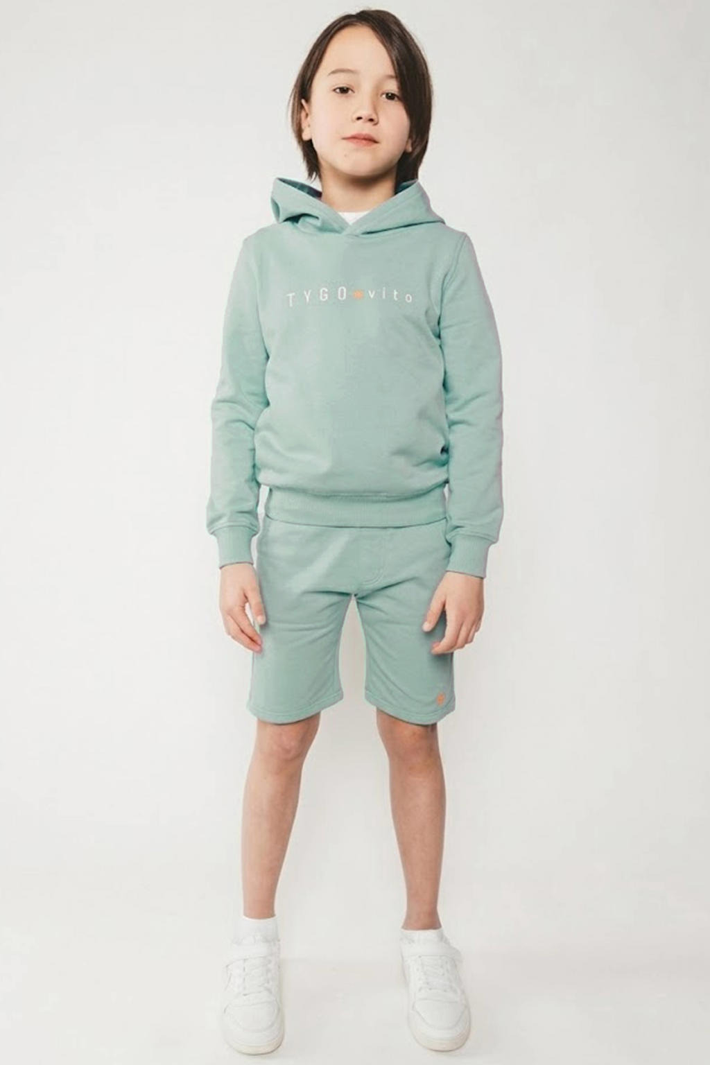 Groene jongens TYGO & vito hoodie van sweat materiaal met tekst print, lange mouwen en capuchon