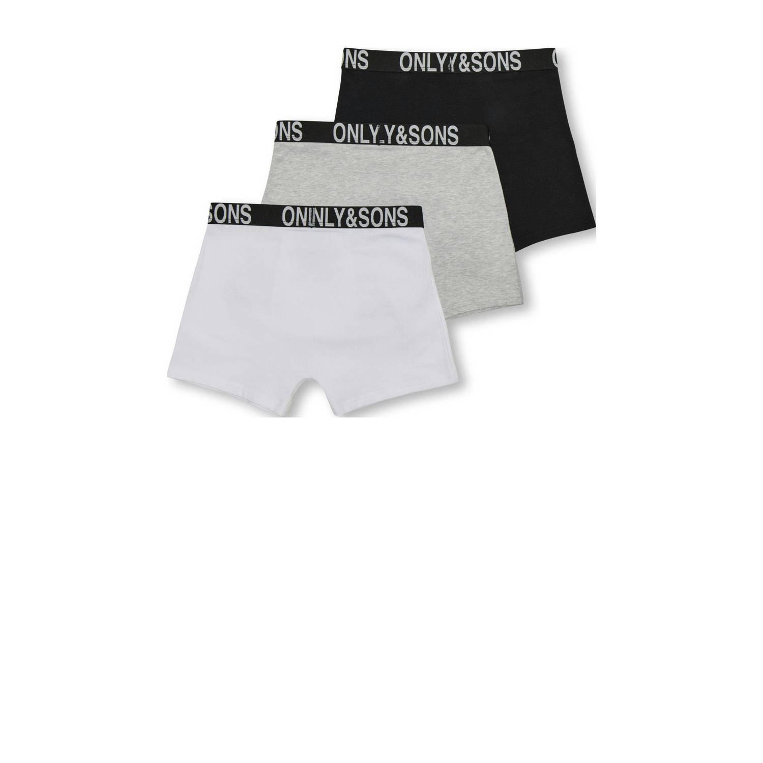 ONLY & SONS JUNIOR boxershort set van 3 zwart grijs wit