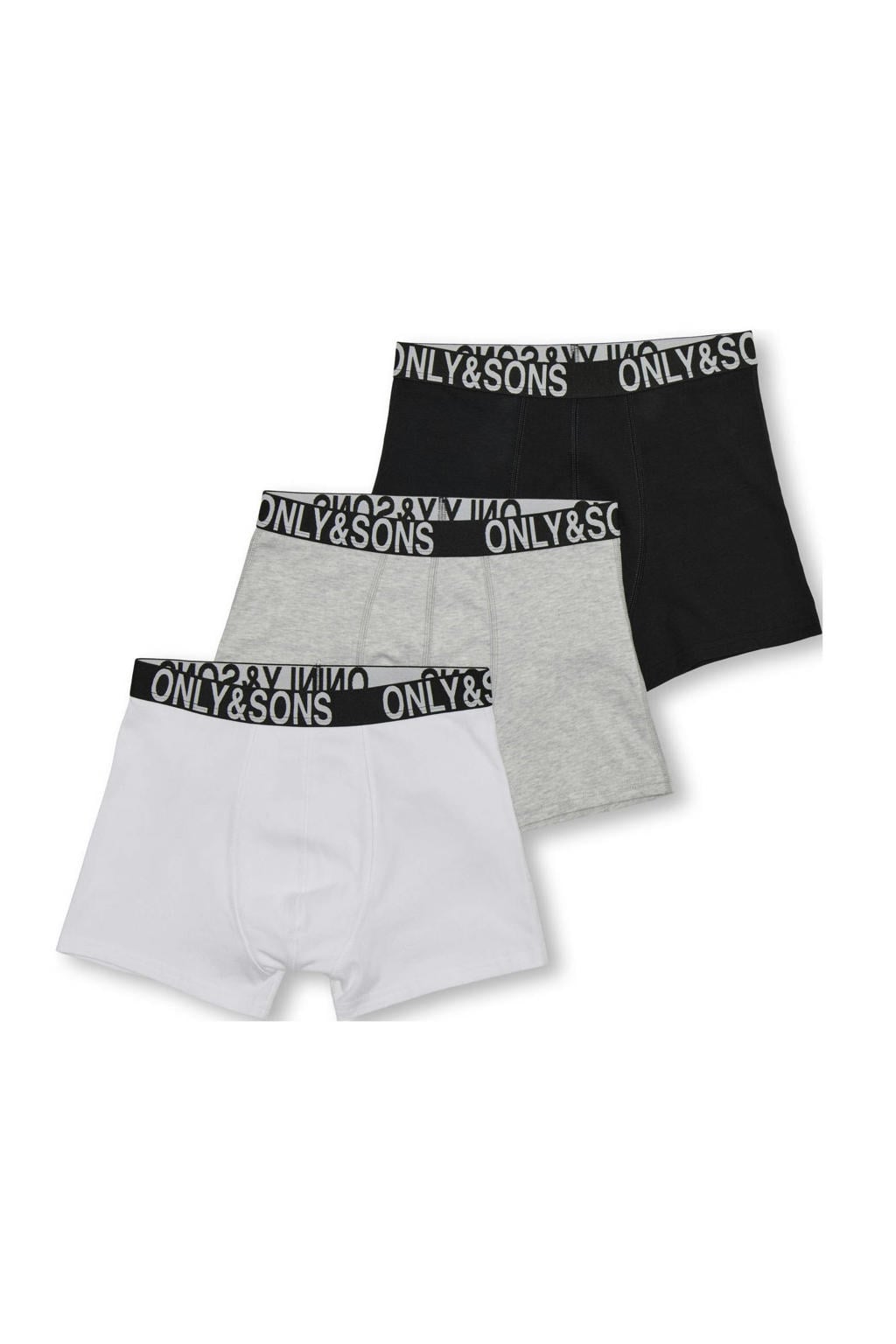 ONLY & SONS JUNIOR boxershort - zwart/grijs/wit (set van 3)