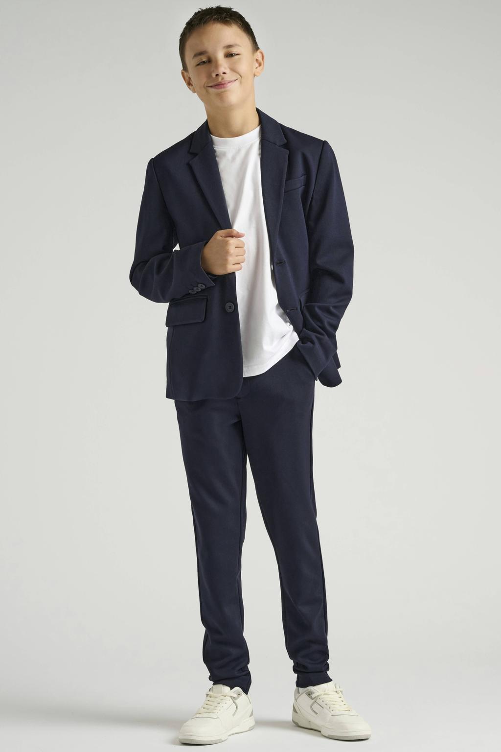 Donkerblauwe jongens ONLY & SONS JUNIOR slim chino van viscose met regular waist en effen