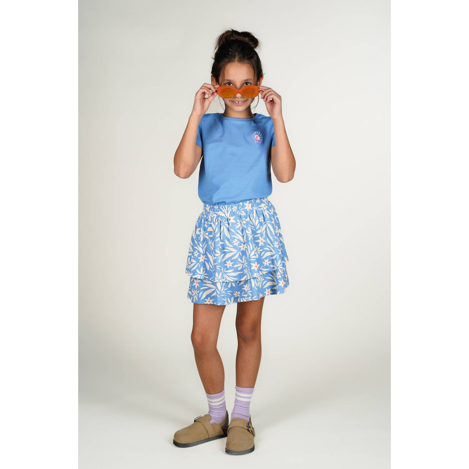 Moodstreet midi rok strokenrok lichtblauw