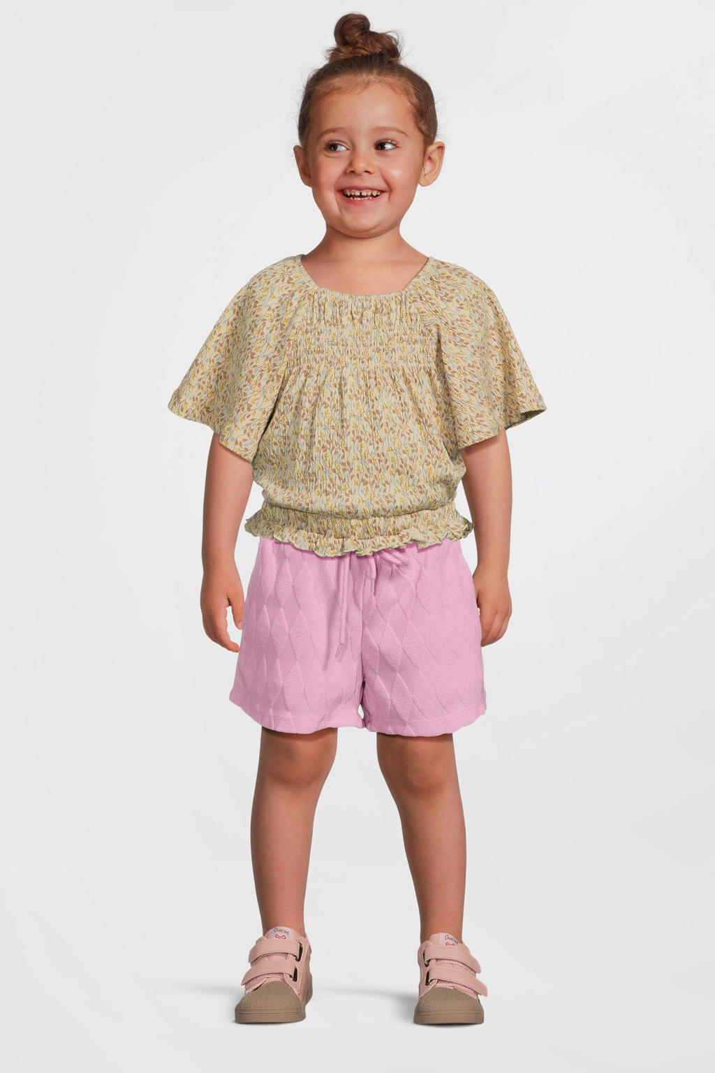 Roze meisjes Quapi regular casual short van polyester met elastische tailleband en ruitenprint