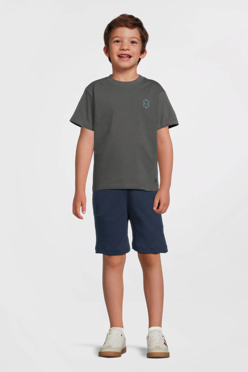 Grijze jongens Quapi T-shirt van katoen met printopdruk, korte mouwen en ronde hals