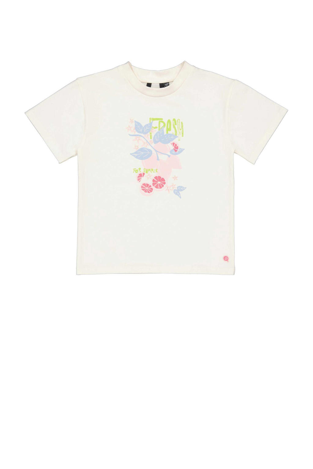 Witte meisjes Quapi T-shirt van katoen met printopdruk, korte mouwen en ronde hals
