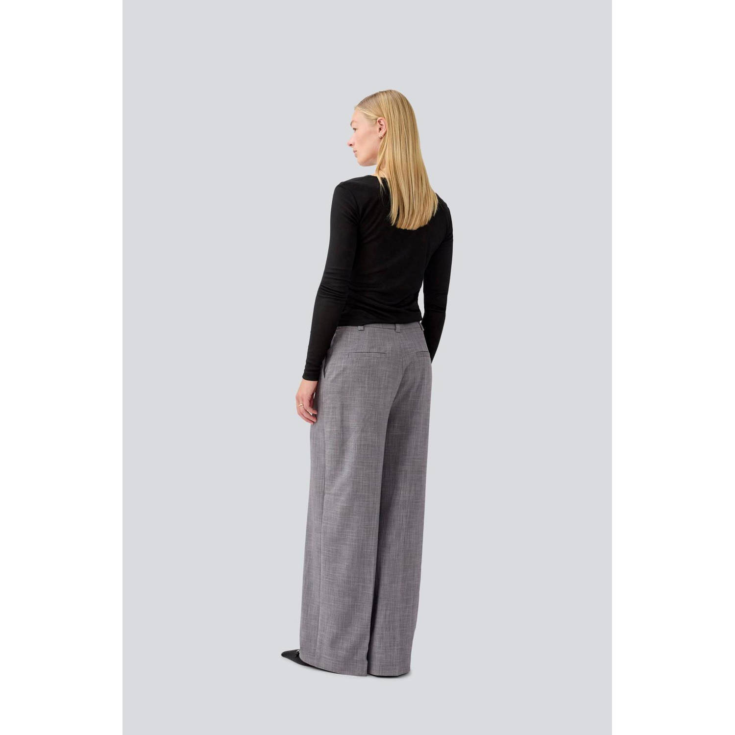 Modström wide leg regular waist broek grijs melange