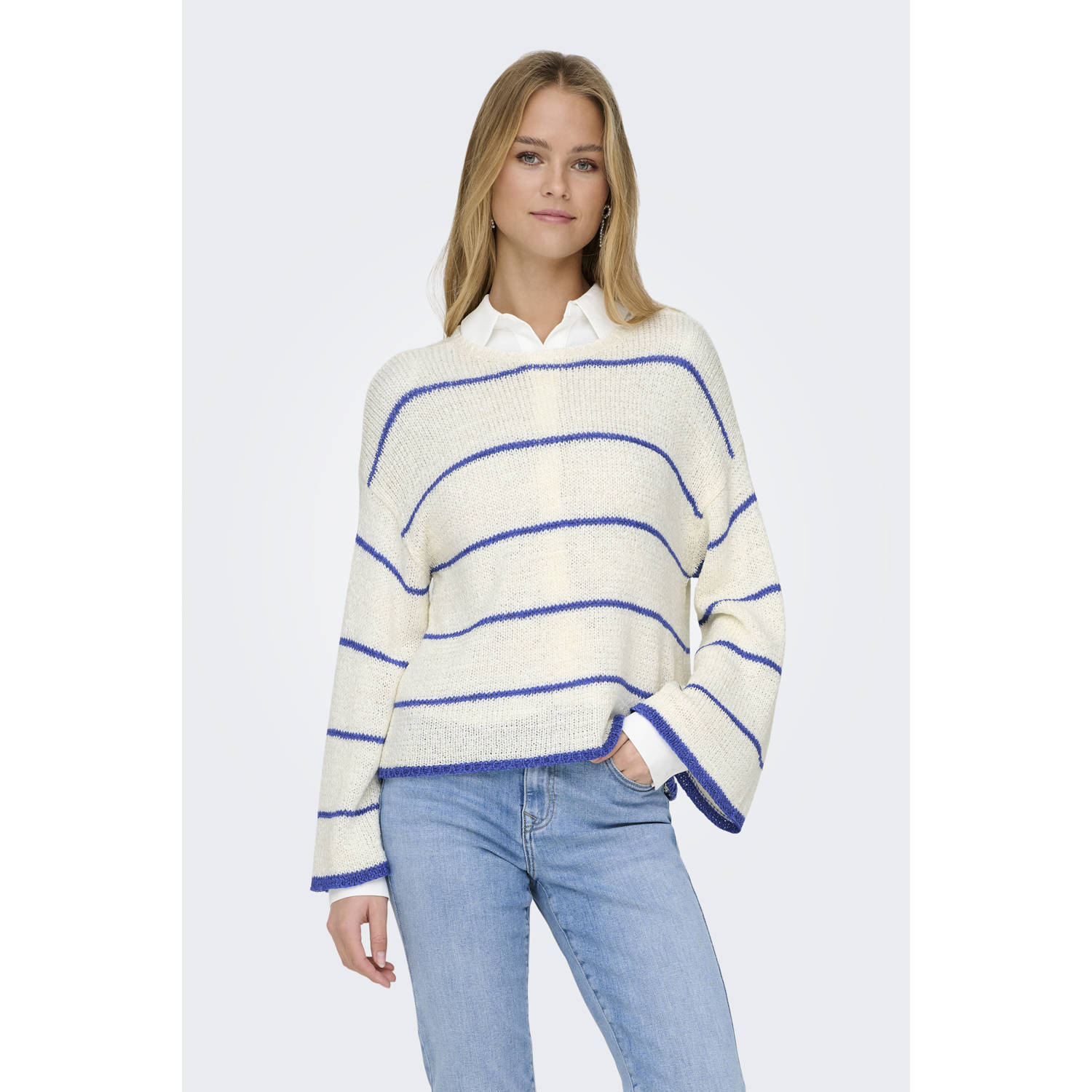Only Trui met ronde hals ONLGEENA 7 8 STRIPE O-NECK KNT NCA