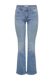 thumbnail: Lichtblauwe dames ONLY regular waist flared jeans van denim met rits- en knoopsluiting en effen
