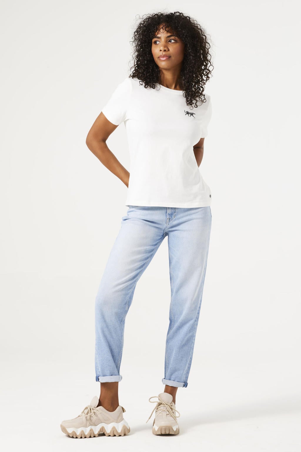 Light blue denim dames Garcia high waist slim fit jeans van denim met effen