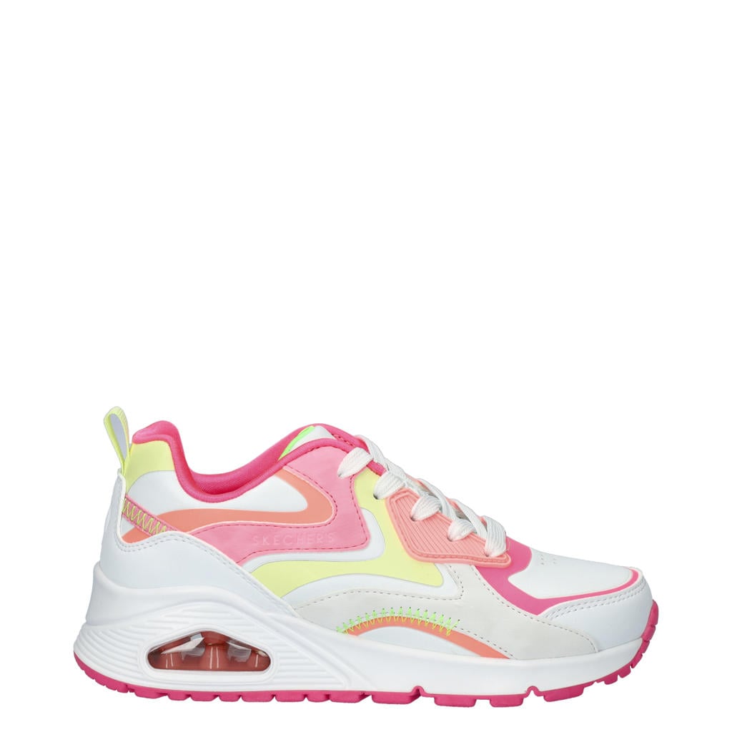 Roze en witte meisjes Skechers Uno Gen-1 sneakers van imitatieleer met veters