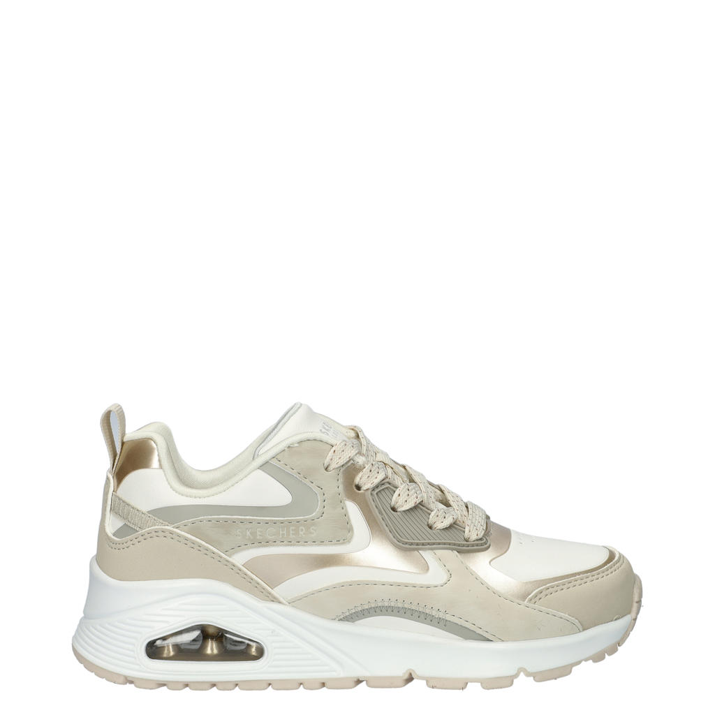 Beige meisjes Skechers Uno Gen-1 sneakers van imitatieleer met veters
