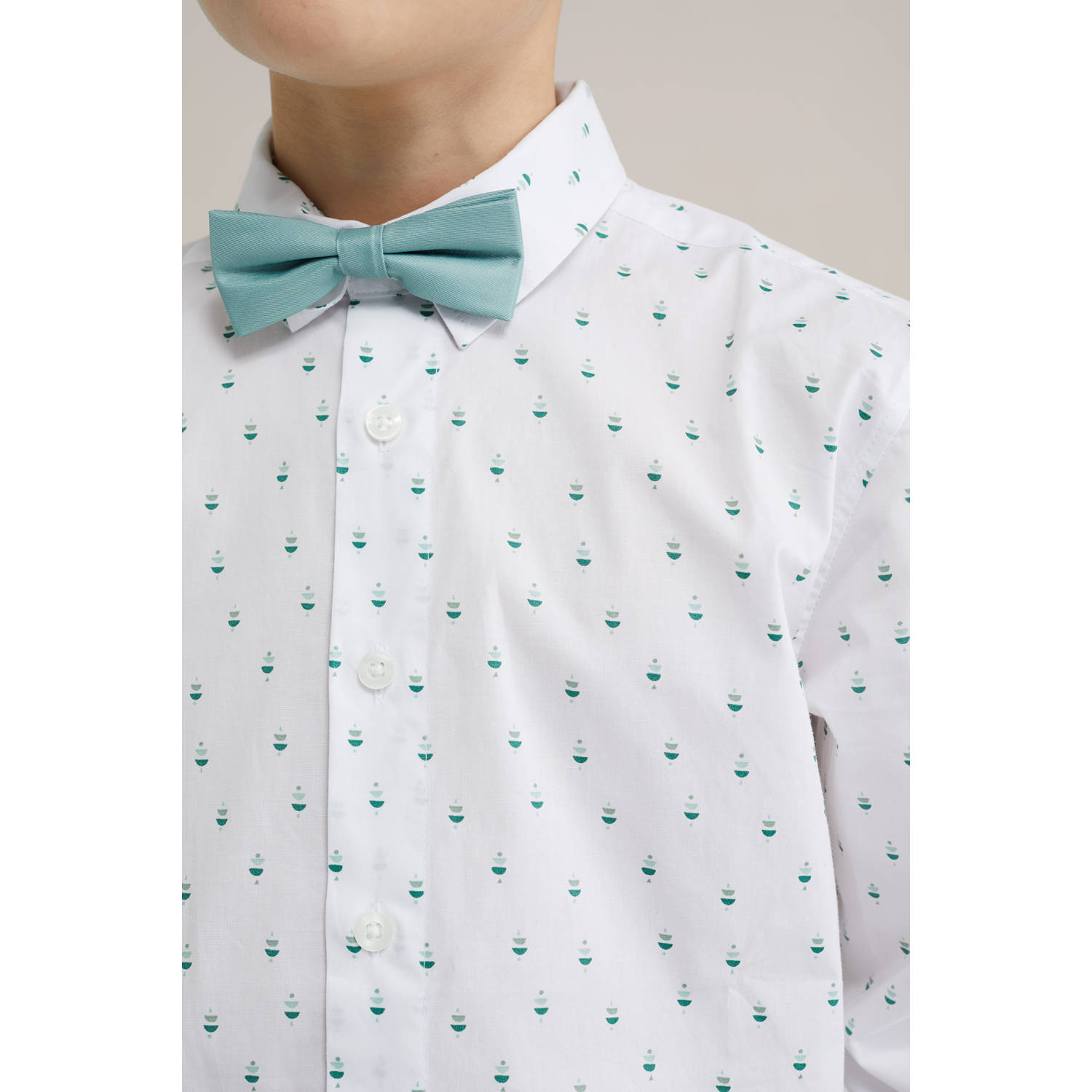 WE Fashion overhemd met vlinderstrik wit mintgroen