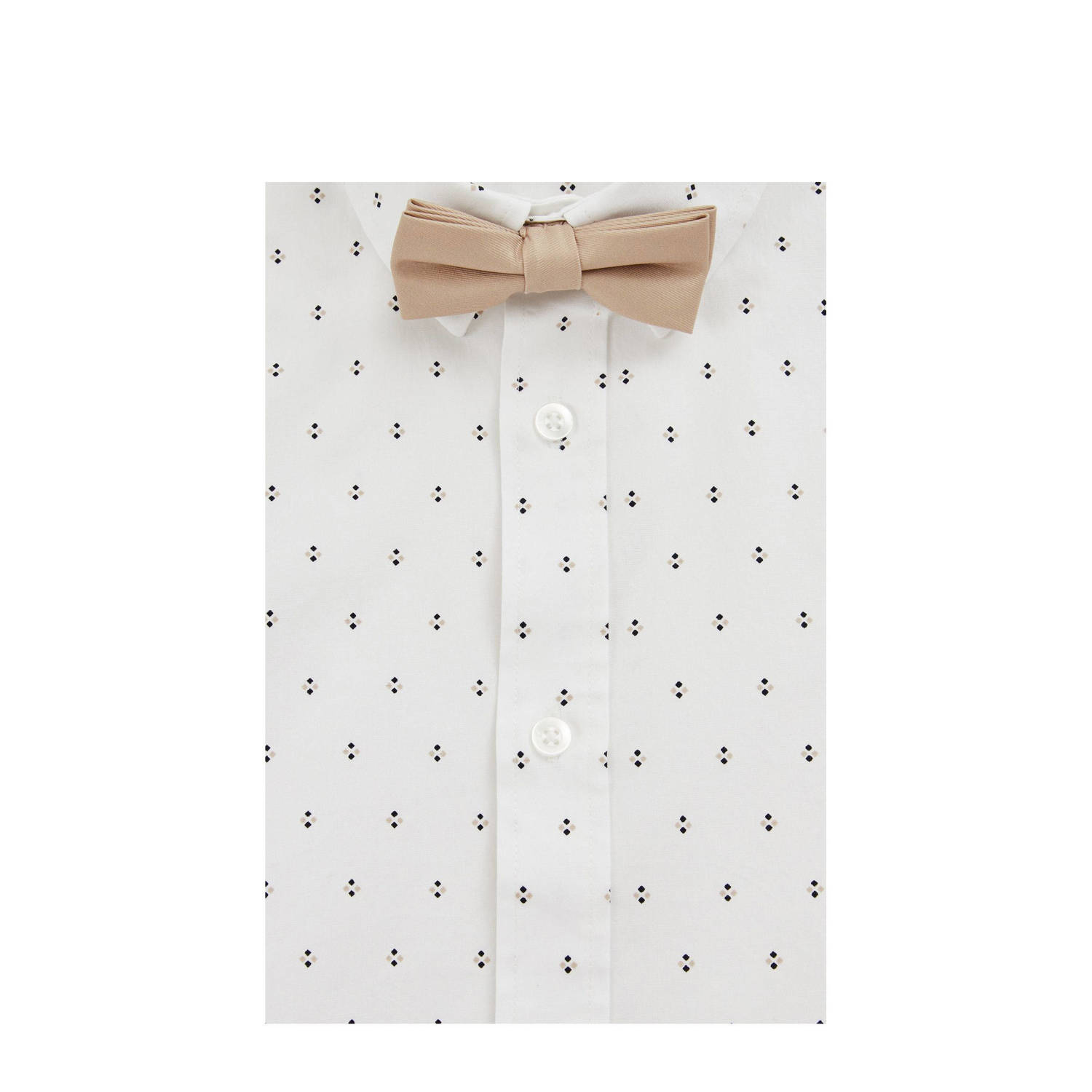 WE Fashion overhemd met vlinderdas wit beige donkerblauw