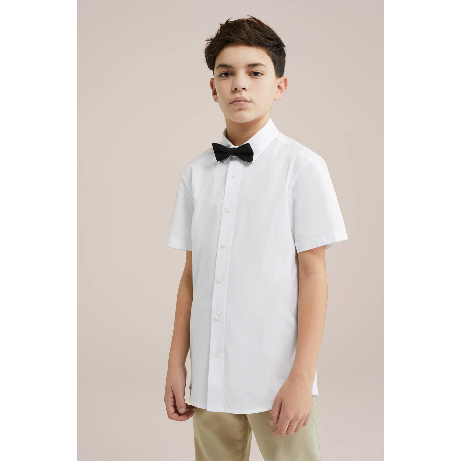 WE Fashion overhemd met vlinderstrik wit zwart