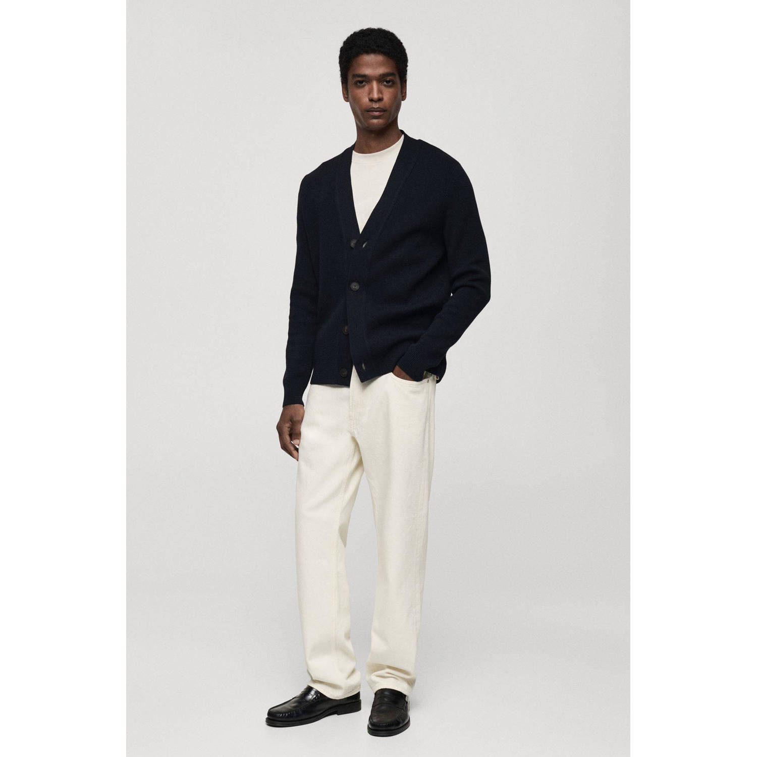 Mango Man vest fijn gebreid donkerblauw
