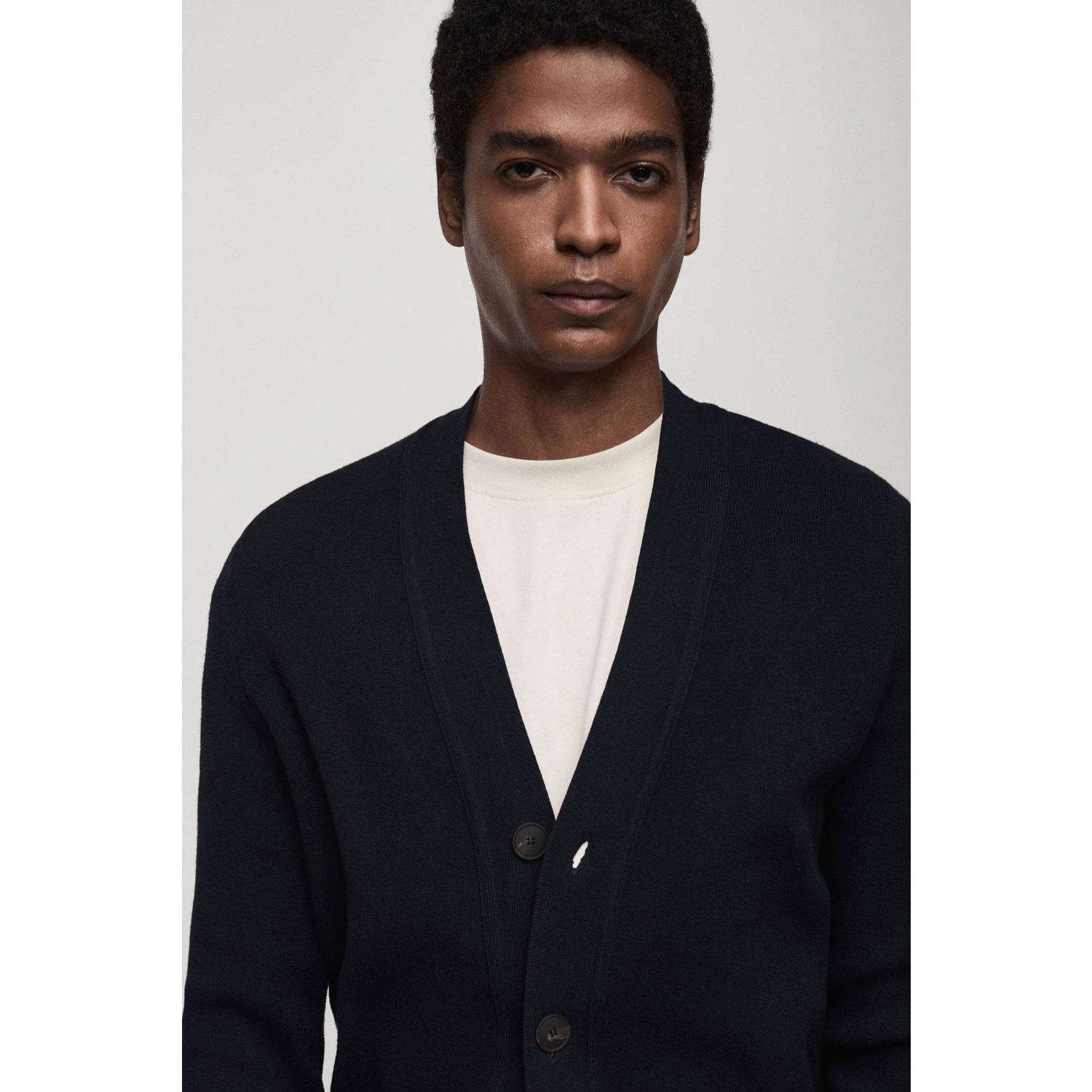 Mango Man vest fijn gebreid donkerblauw