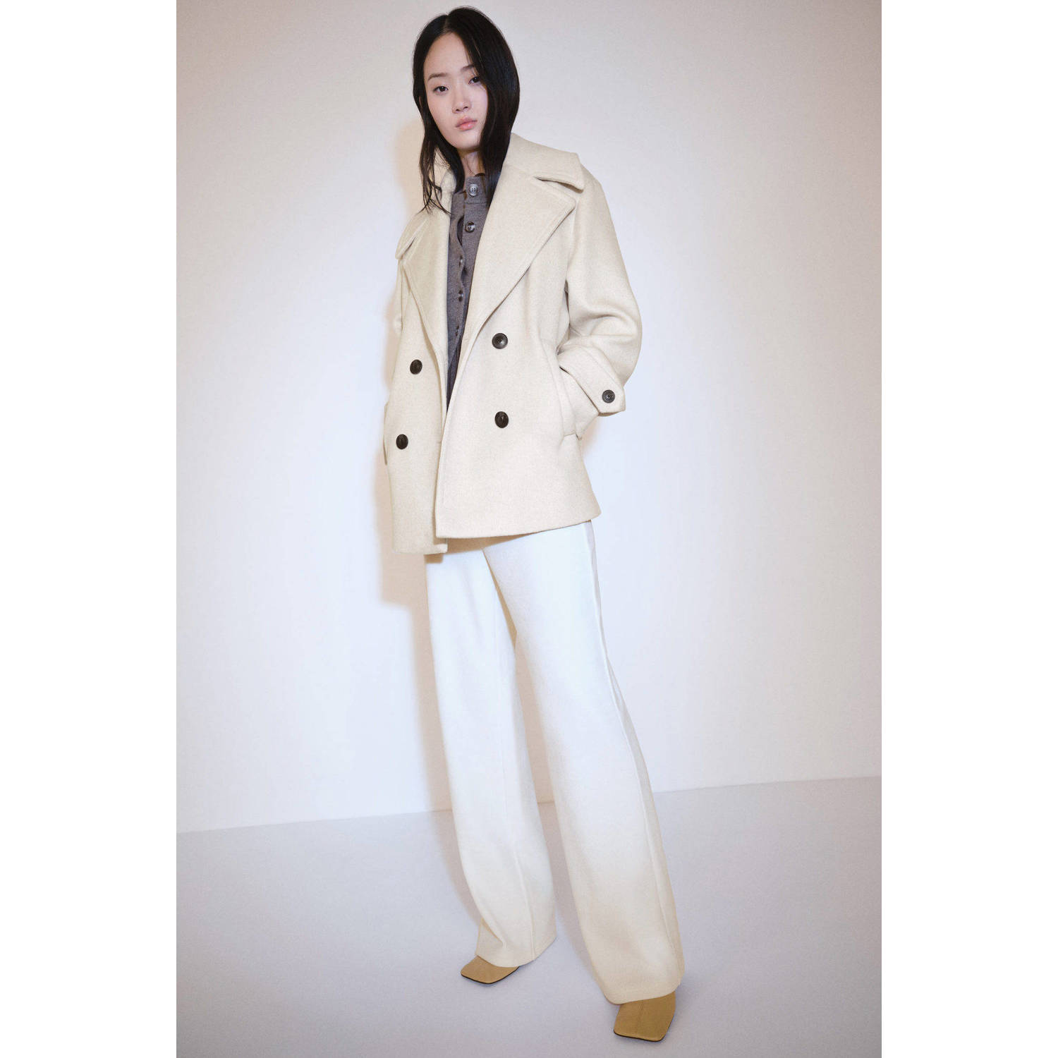 Mango regular waist broek beige