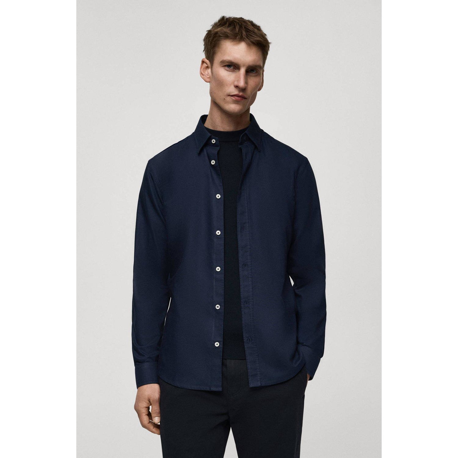Mango Man zakelijk overhemd donkerblauw