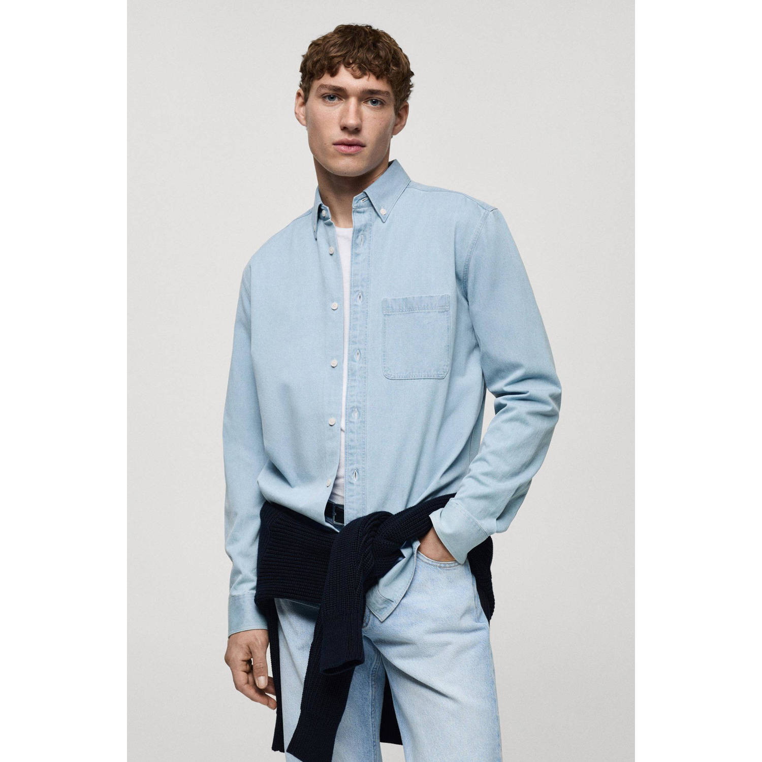Mango Man casual overhemd lichtblauw