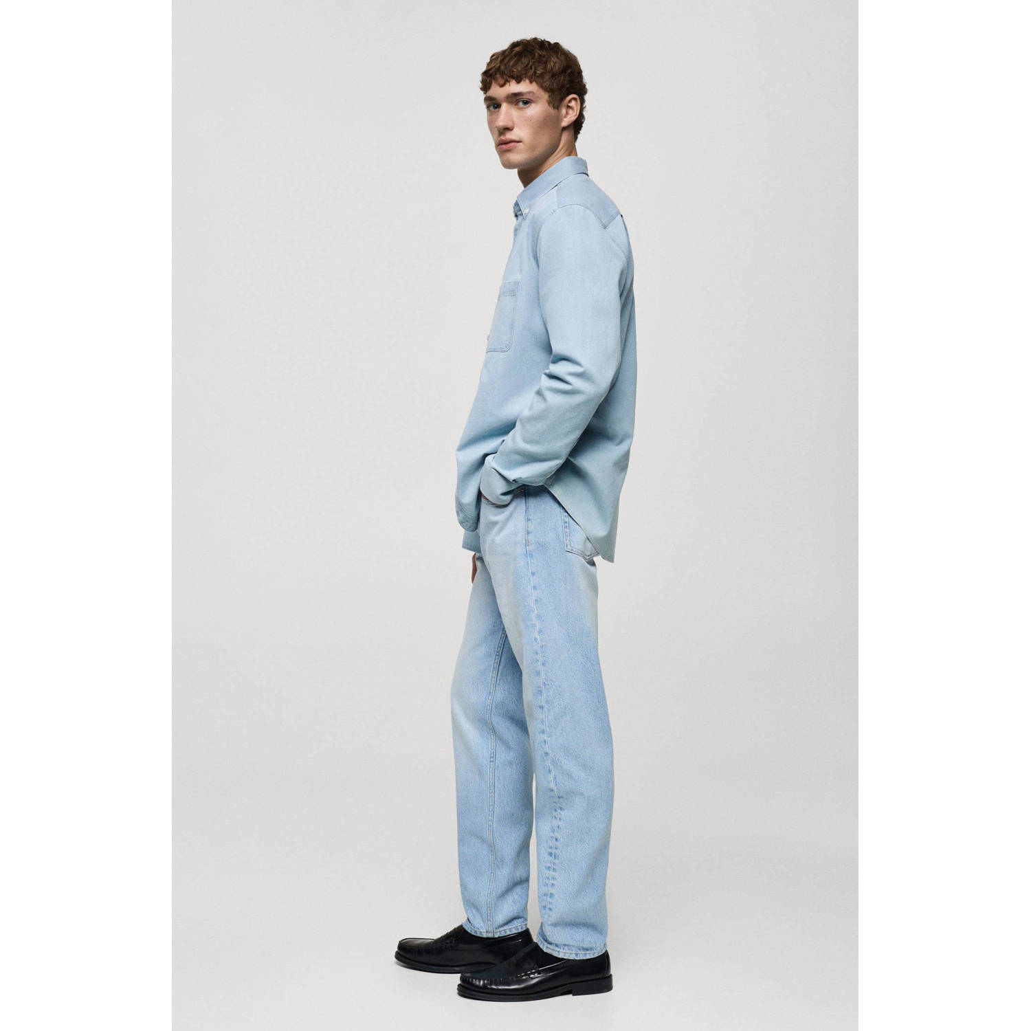 Mango Man casual overhemd lichtblauw