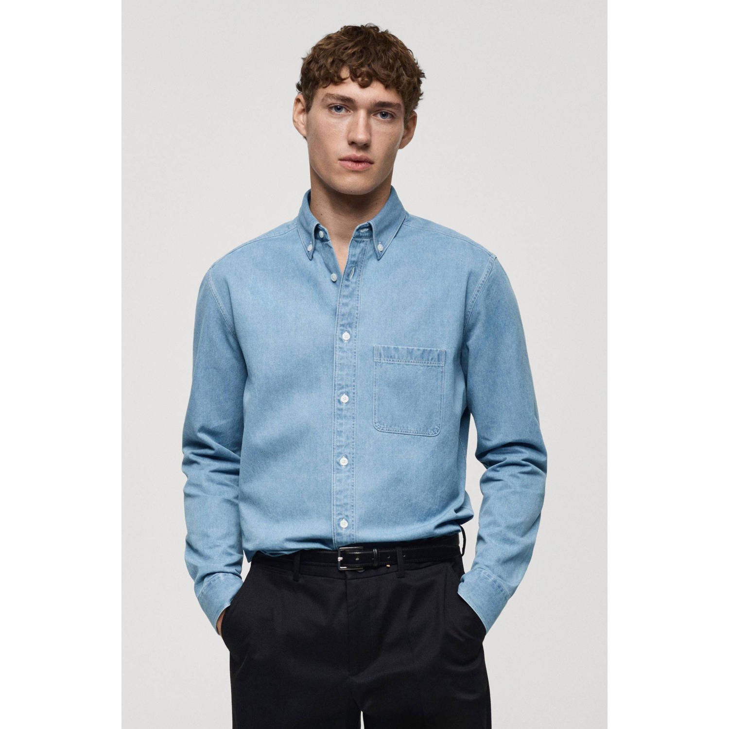 Mango Man casual overhemd blauw
