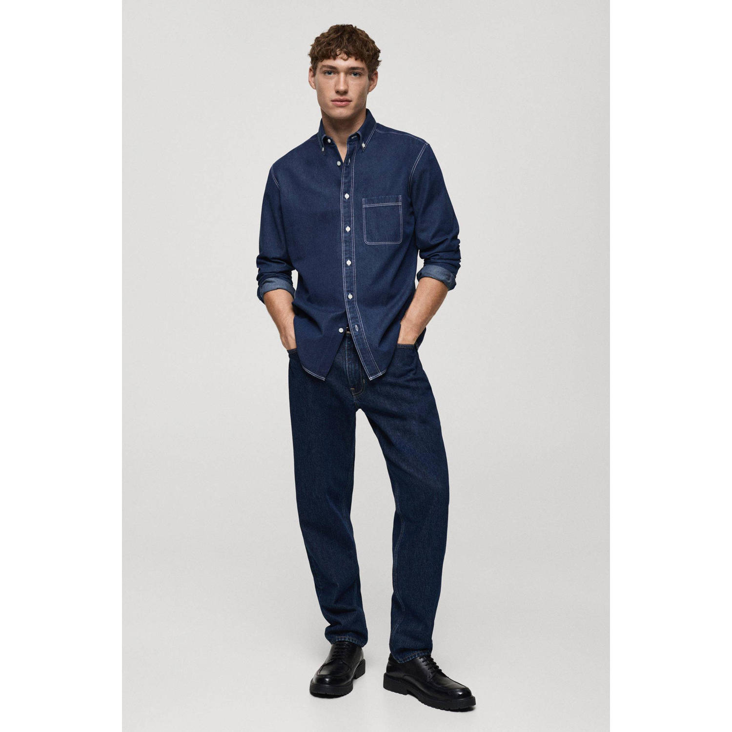 Mango Man casual overhemd donkerblauw