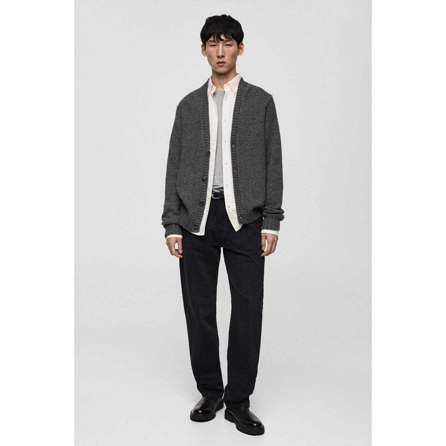 Mango Man gebreid vest grijs