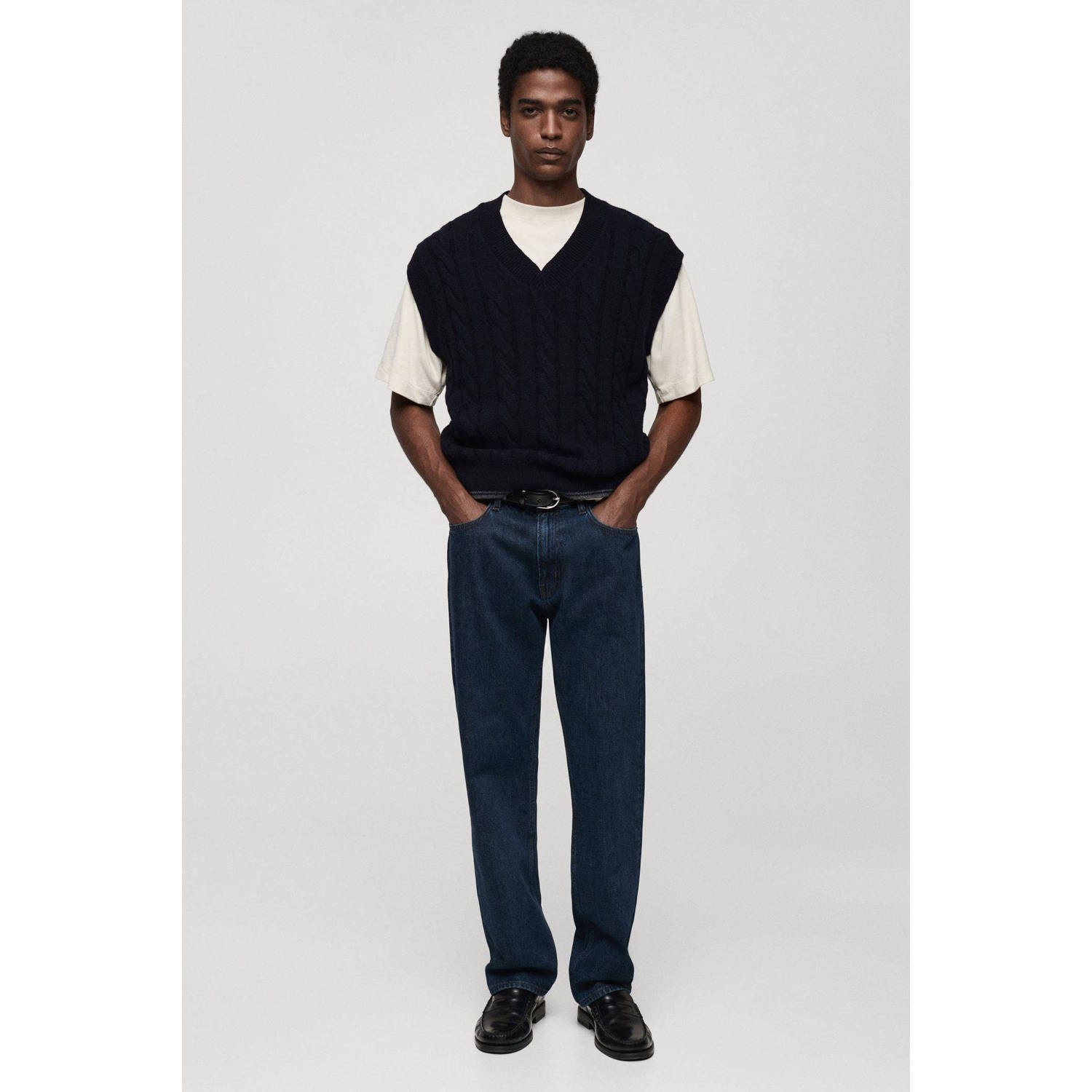Mango Man spencer met kabels donkerblauw