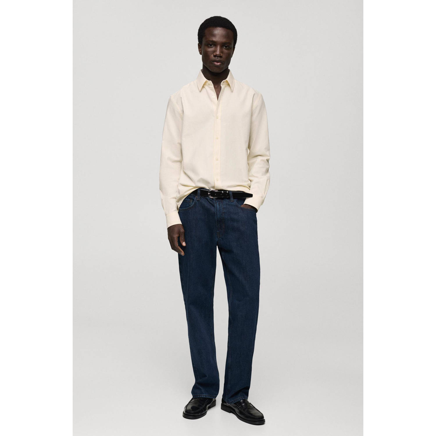 Mango Man casual overhemd lichtgeel