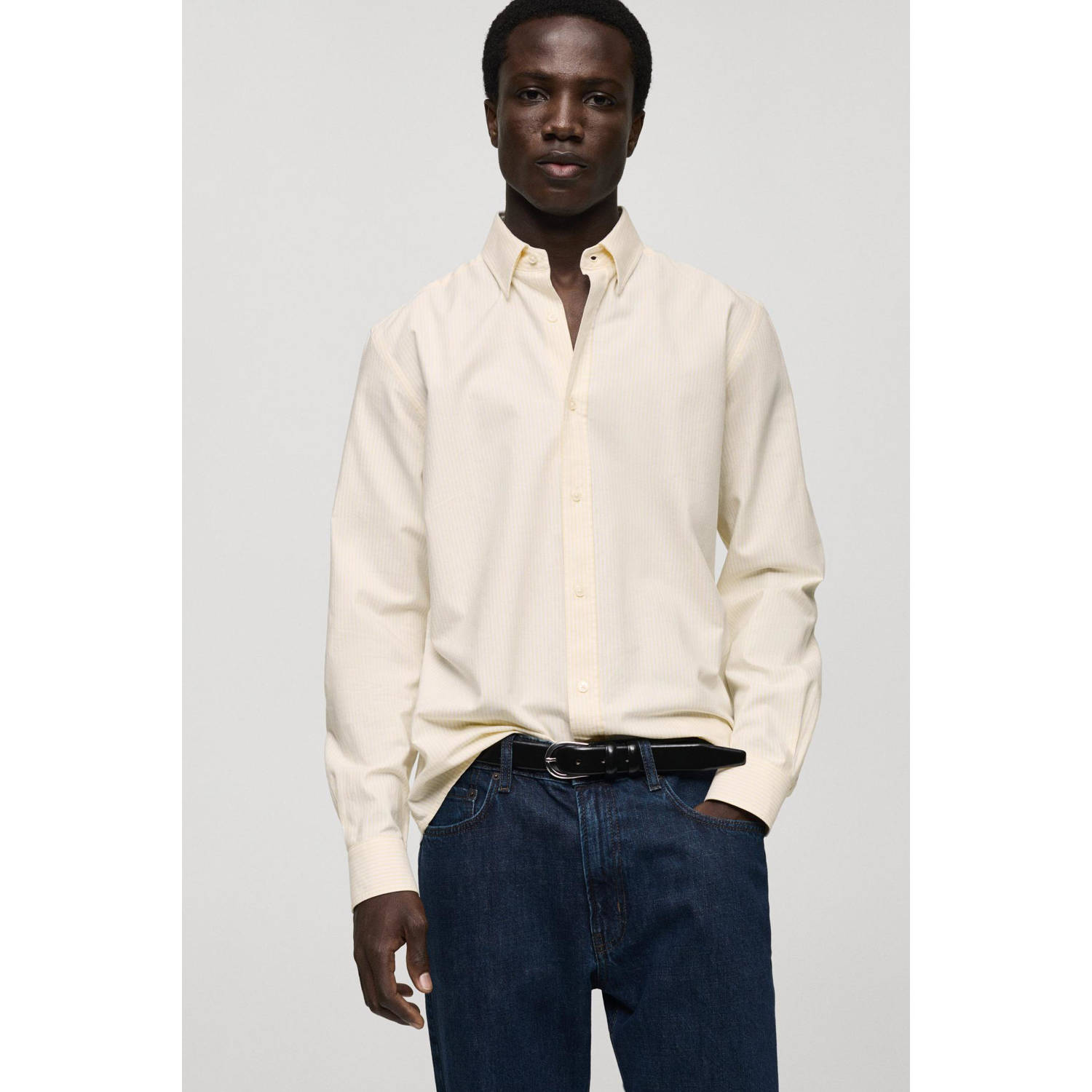 Mango Man casual overhemd lichtgeel