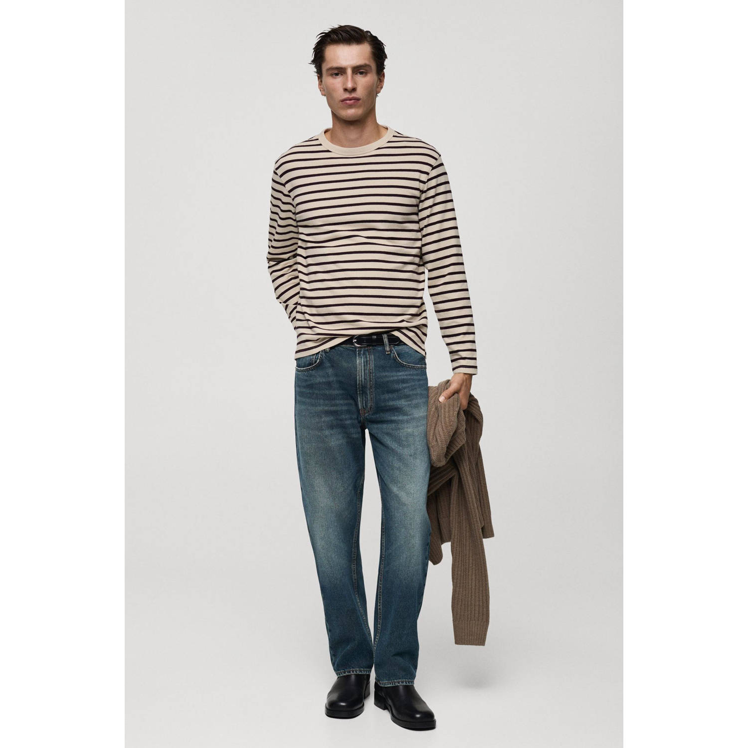 Mango Man longsleeve beige donkerrood