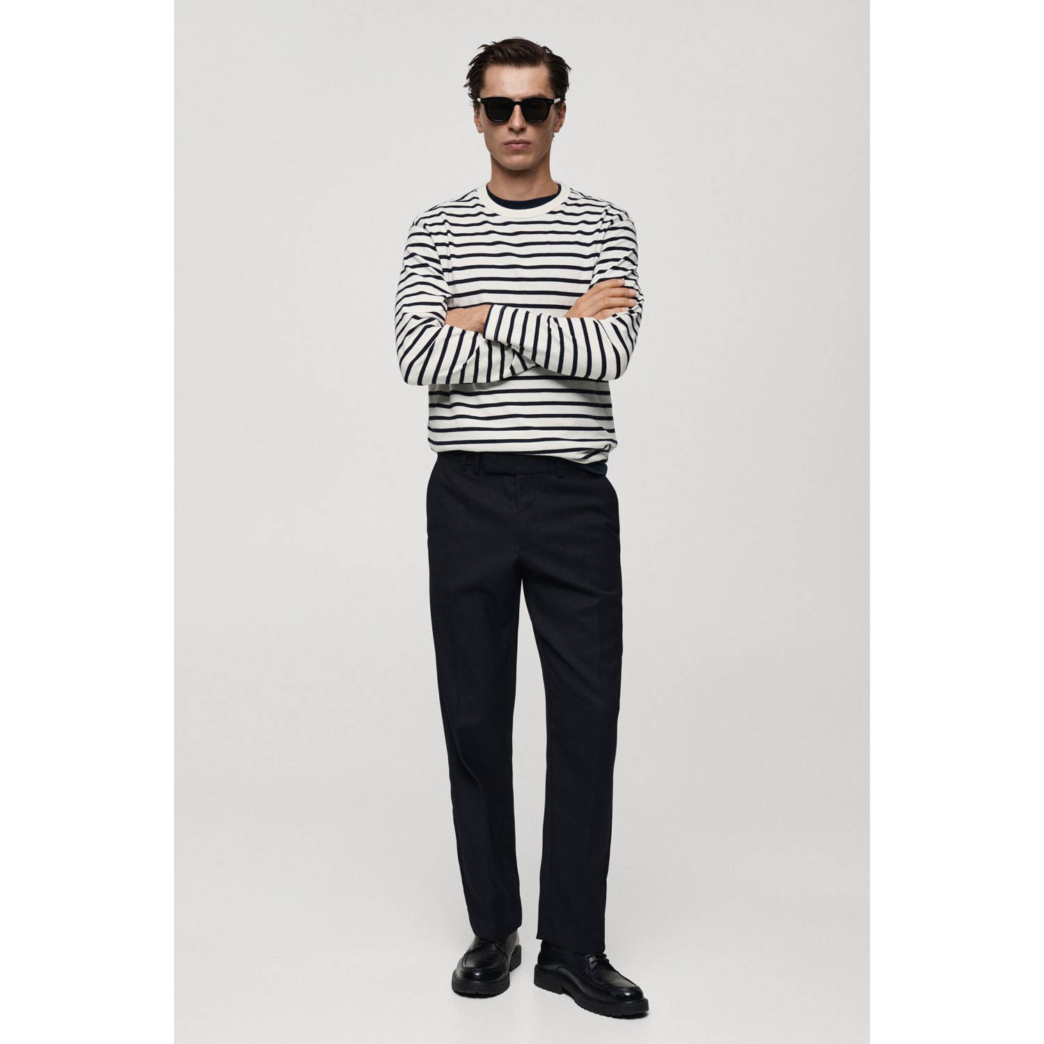 Mango Man longsleeve wit donkerblauw