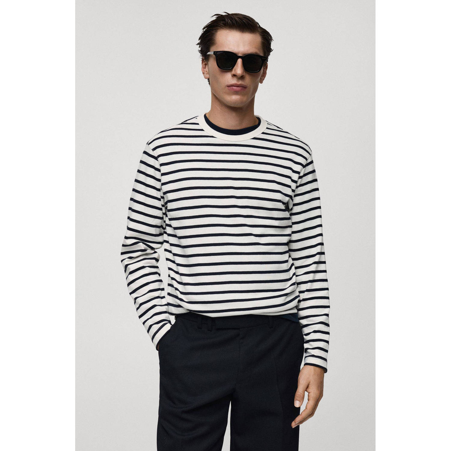 Mango Man longsleeve wit donkerblauw