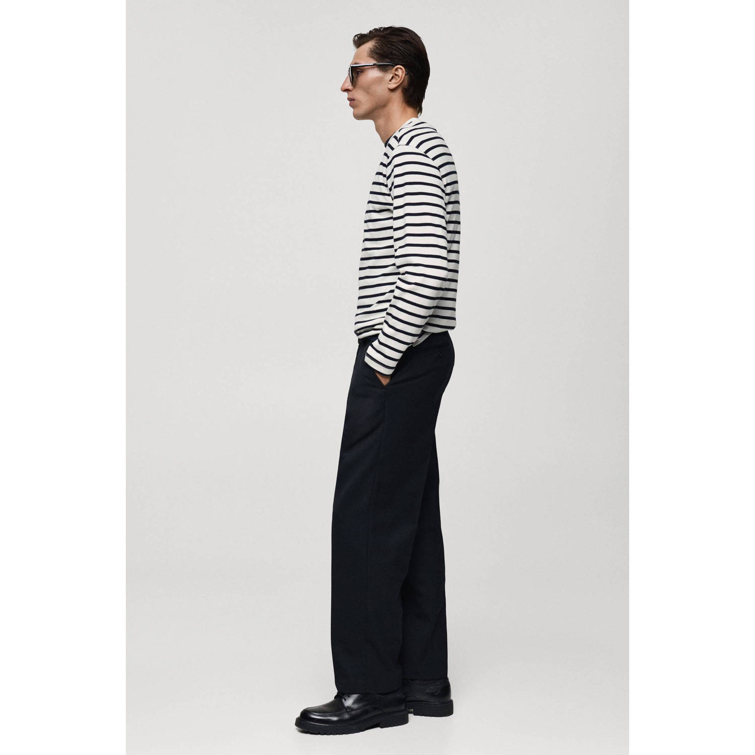 Mango Man longsleeve wit donkerblauw