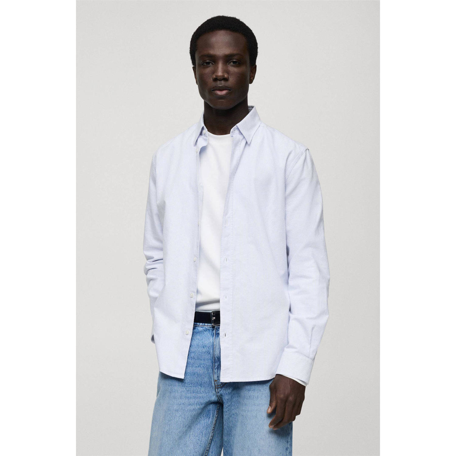Mango Man casual overhemd lichtblauw