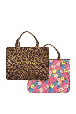 reversible shopper Lexie met panter- en bloemenprint