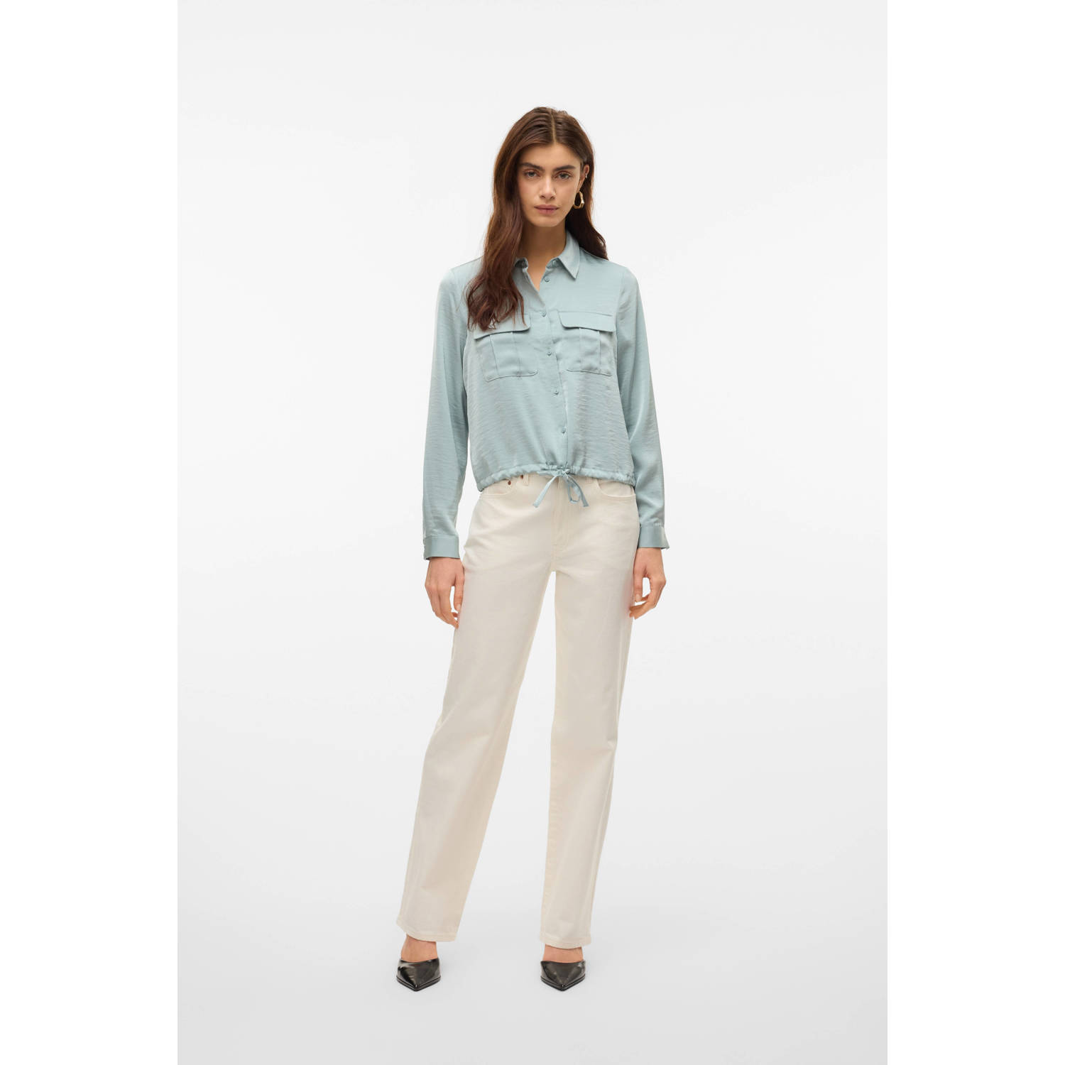 VERO MODA satijnen blouse lichtblauw