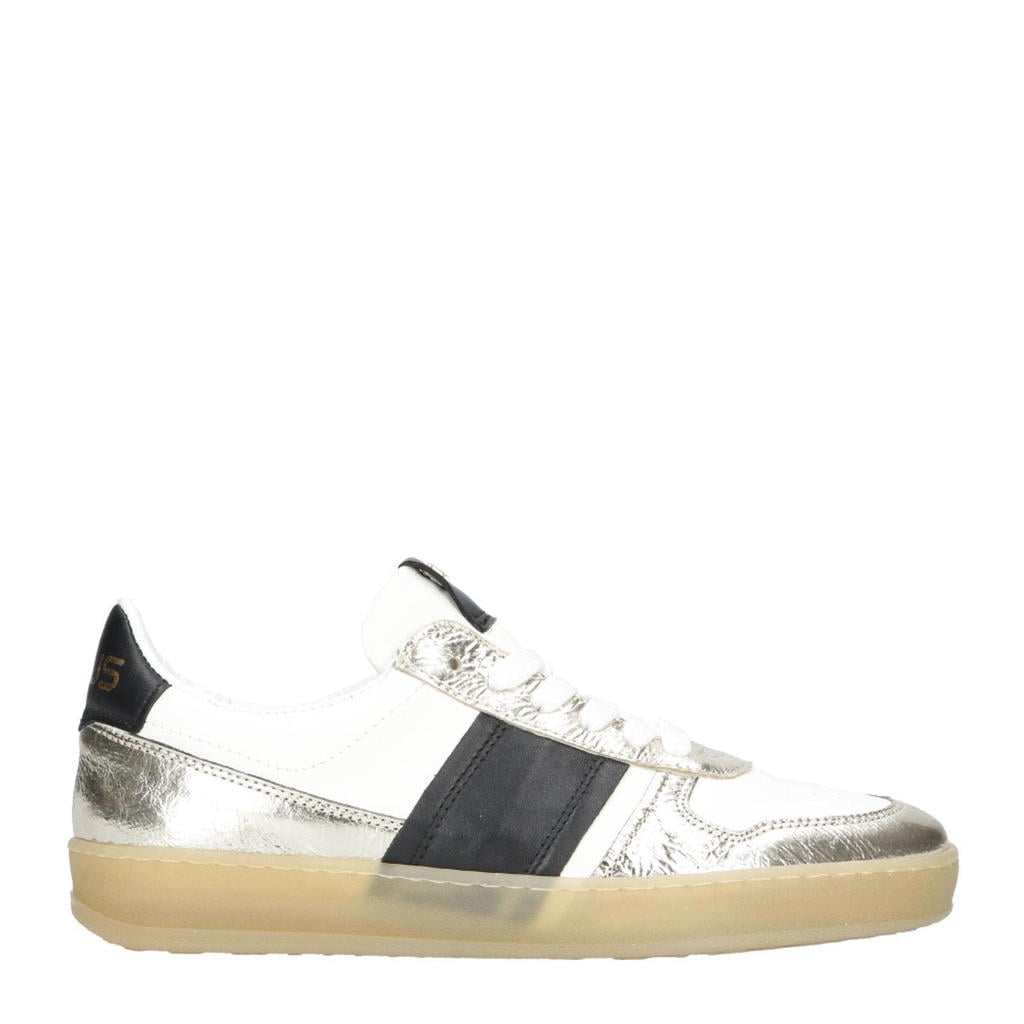 Goud en zwarte dames Mjus Genova leren sneakers met veters