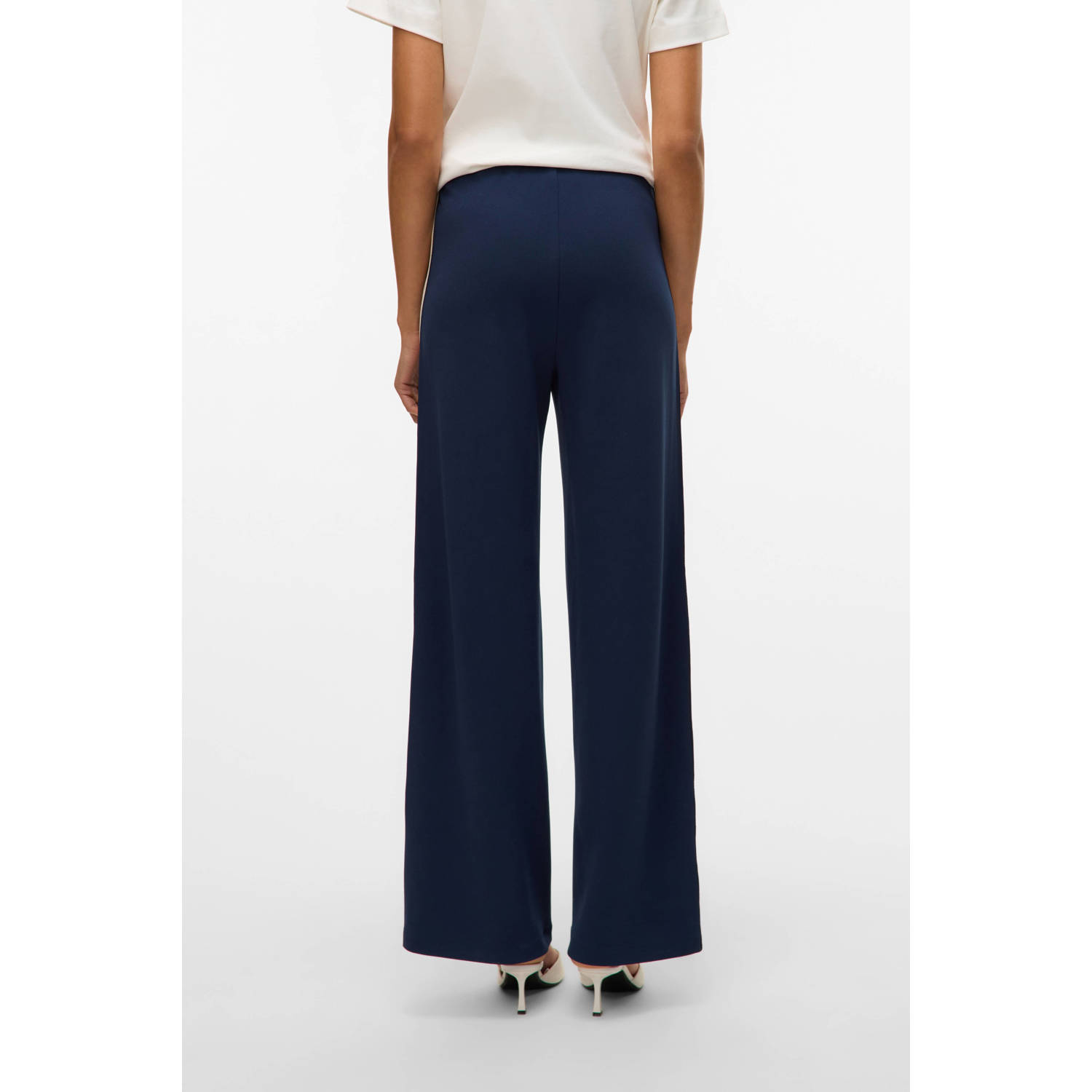 VERO MODA wide leg regular waist broek donkerblauw