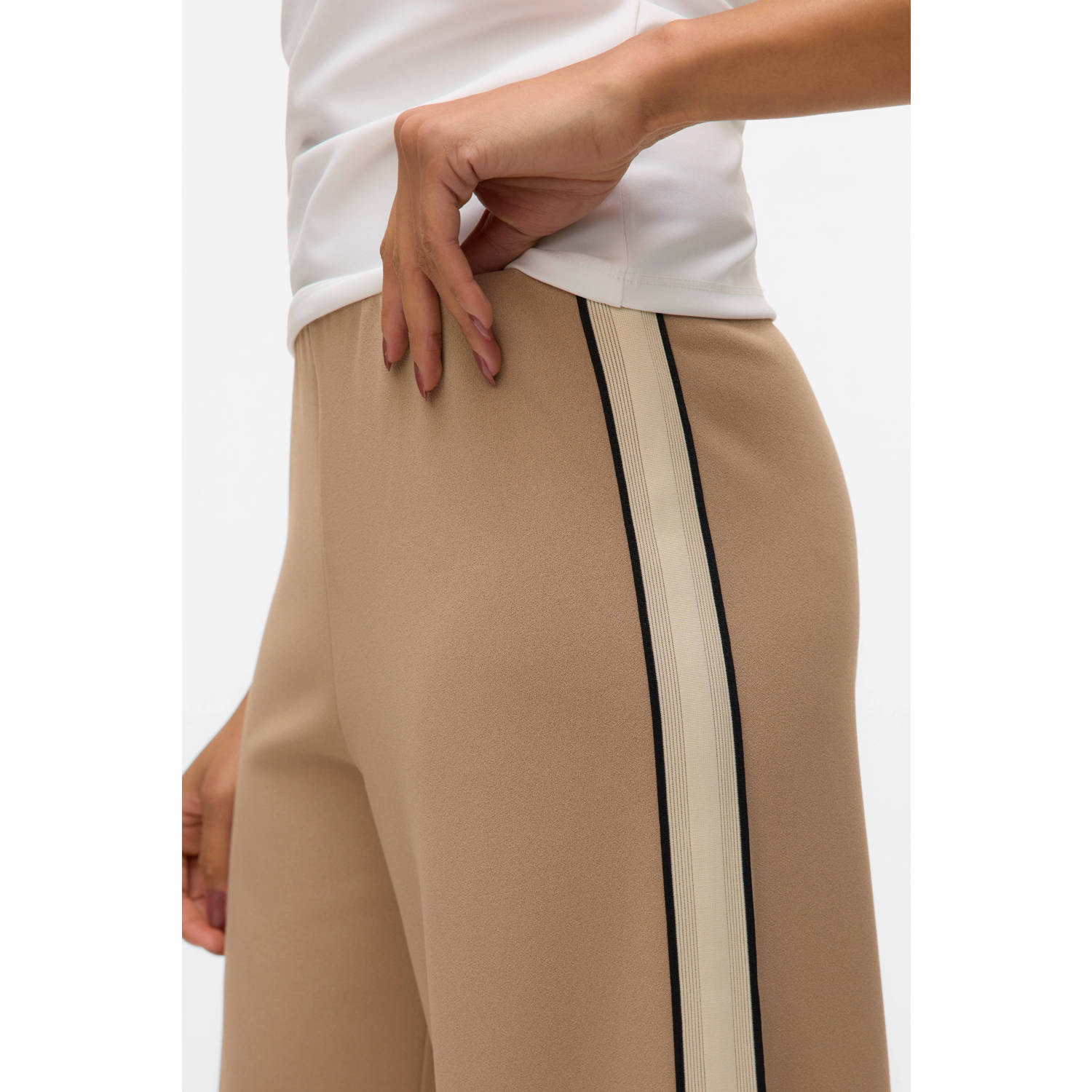 VERO MODA wide leg regular waist casual broek lichtbruin
