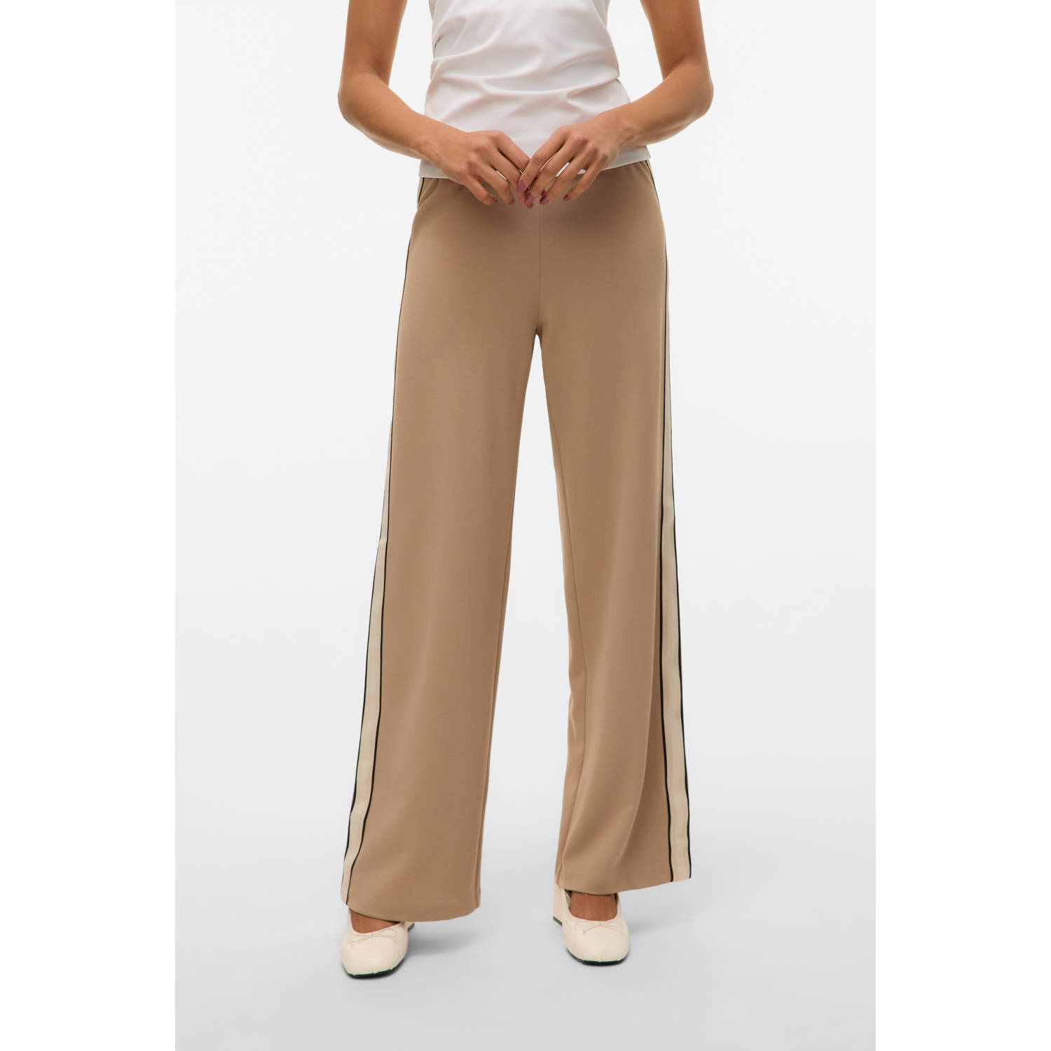 VERO MODA wide leg regular waist casual broek lichtbruin
