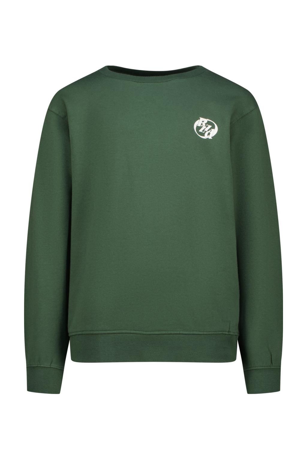 Groene jongens Raizzed sweater met logo dessin, lange mouwen, ronde hals en geribde boorden