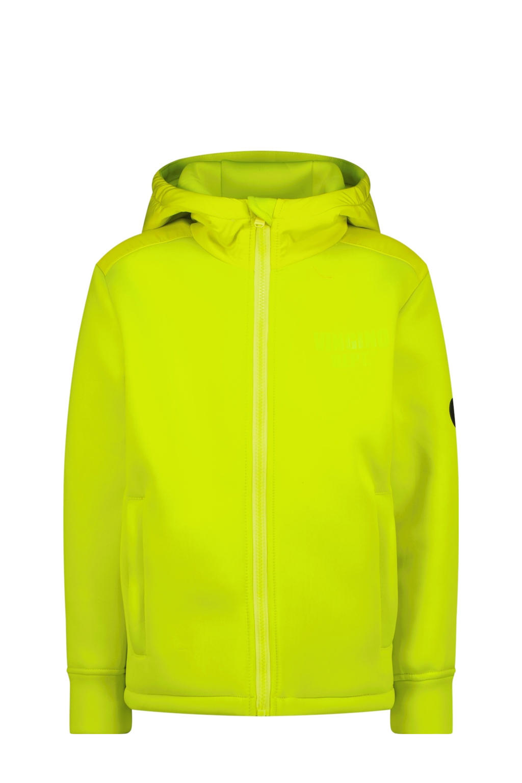 Gele jongens Vingino zomerjas geel van polyester met backprint, lange mouwen, capuchon en ritssluiting