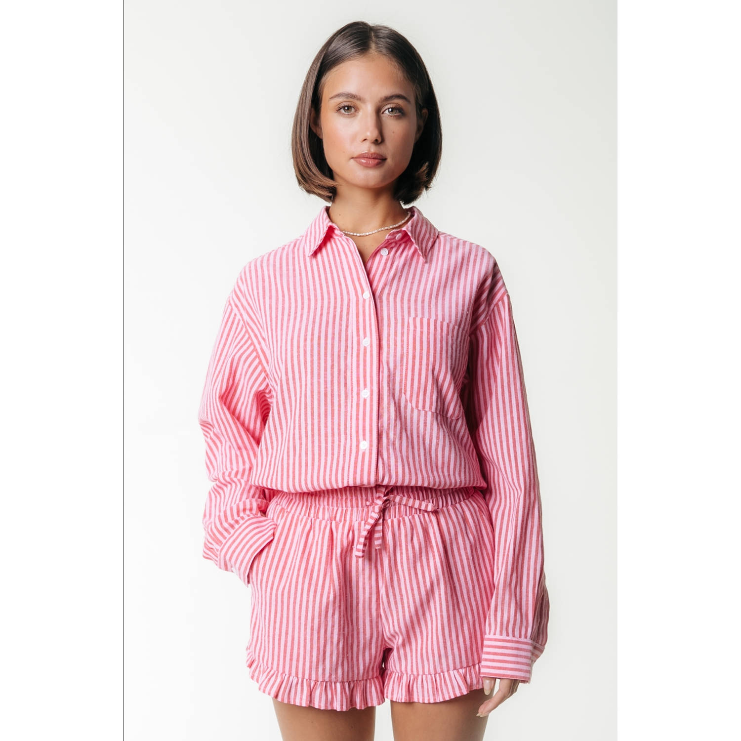 COLOURFUL REBEL Dames Broeken Sensa Striped Ruffle Short Beige