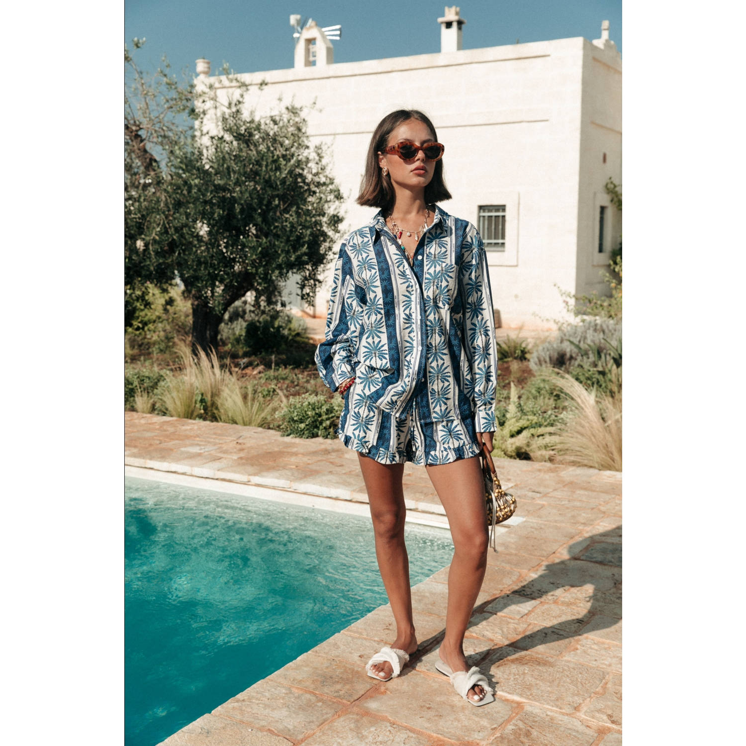 Colourful Rebel wide leg regular waist casual short blauw